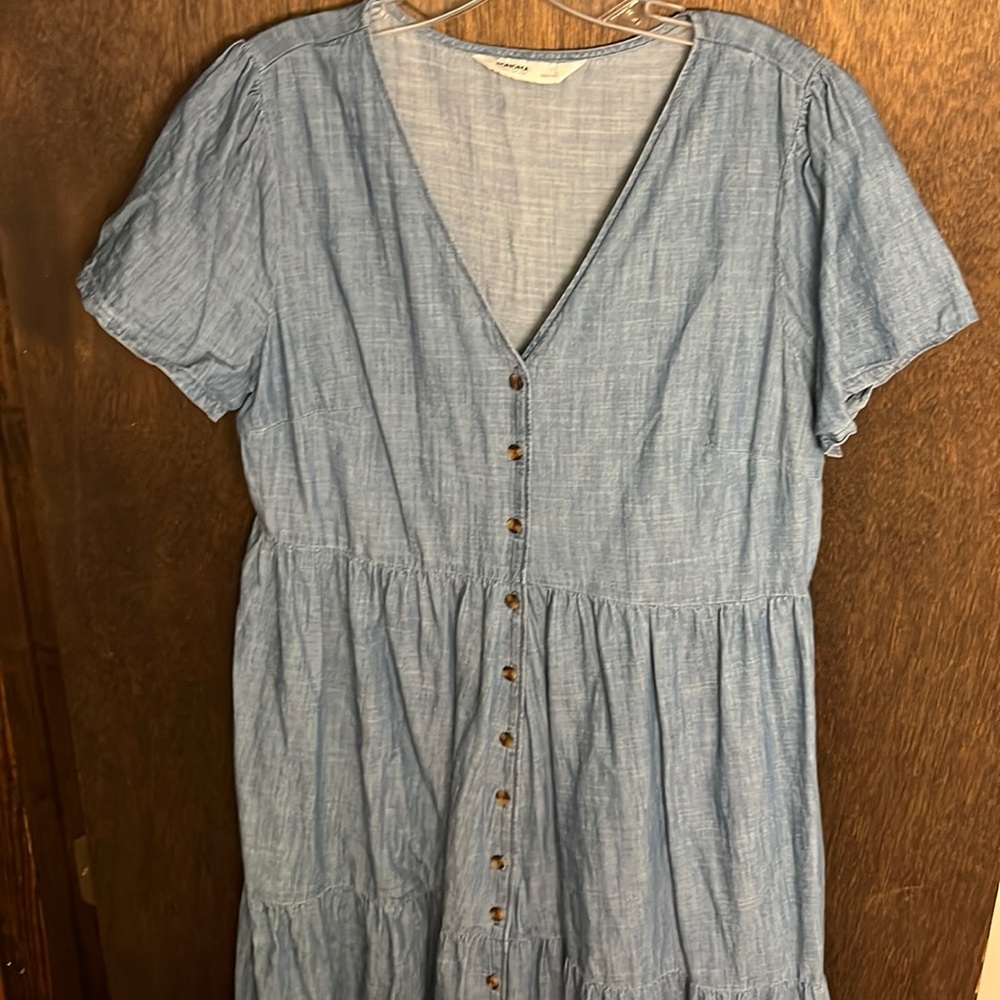 Denim blue chambray shirt sleeve button up midi dress